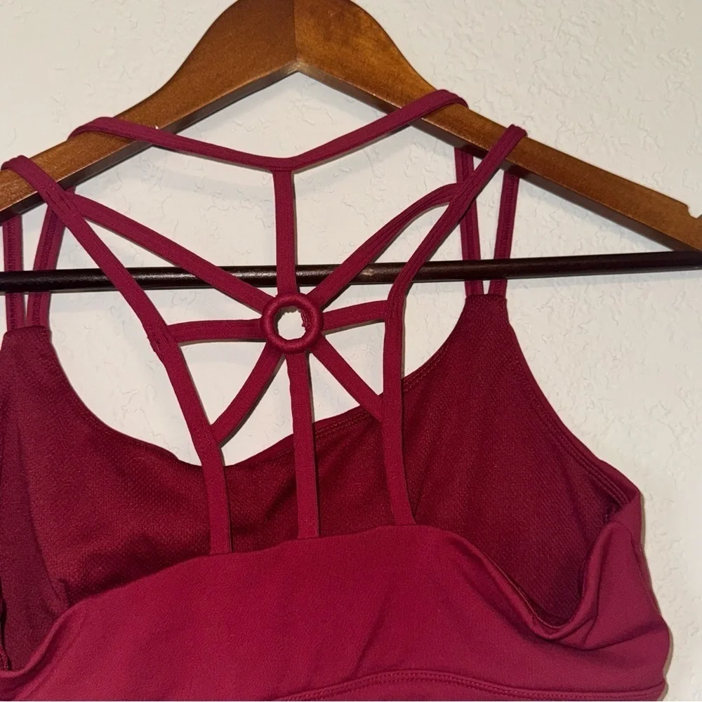 Dark Berry Red Strappy Back Sports Bra